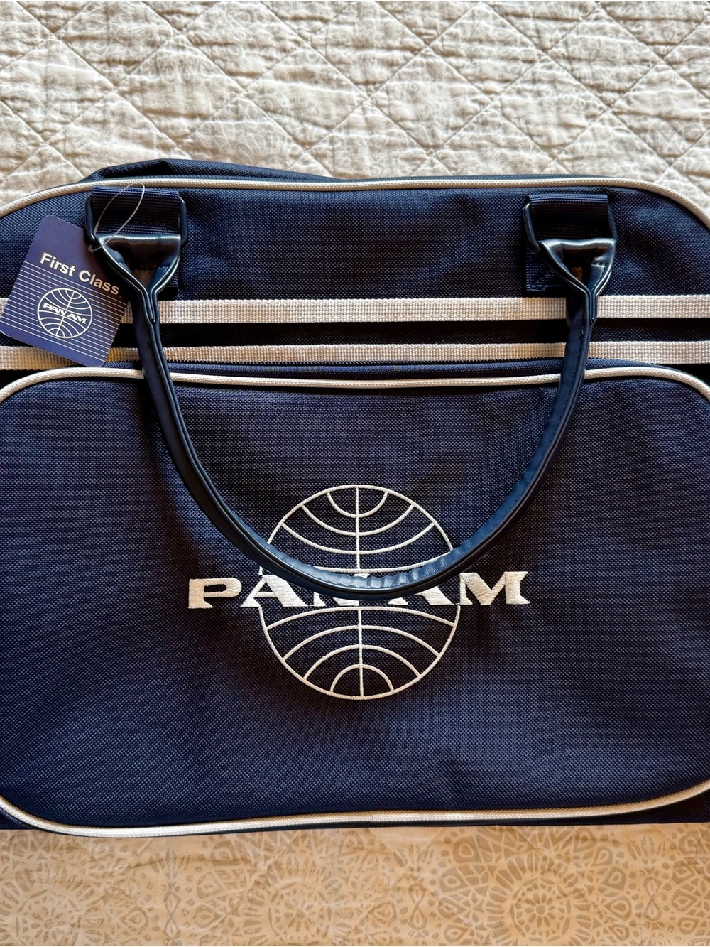 Navy Retro PanAm Overnight Bag with White Trim